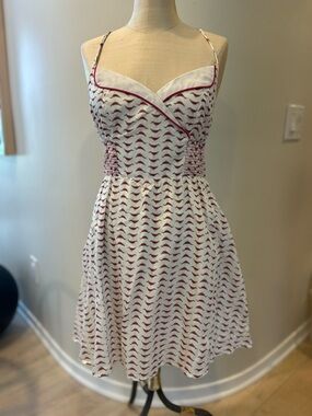 Free people bird rockabilly dress.White and Red Printed Spaghetti-Strap Sundress